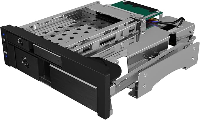 ICY BOX IB-173SSK 2-Way Mobile Rack for 1x 2.5 Inch and 1x 3.5 Inch Hard Drives (SATA/SAS) in 5.25 Inch Bay SATA III (6 Gbit/s) for HDD/SSD Strapless Aluminium