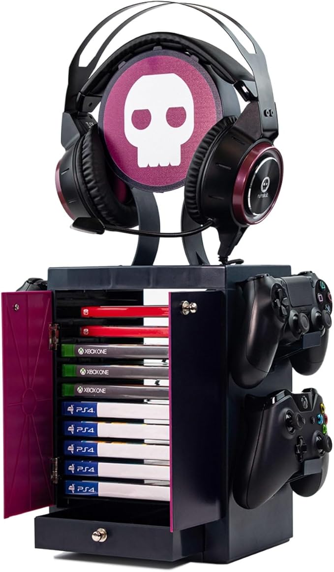 Numskull Official Gaming Accessory Locker &amp Storage Stand – Holds 10 Games/DVDs 4 Controllers Headset and Accessories – Durable &amp Compact Organizer – Official Merchandise