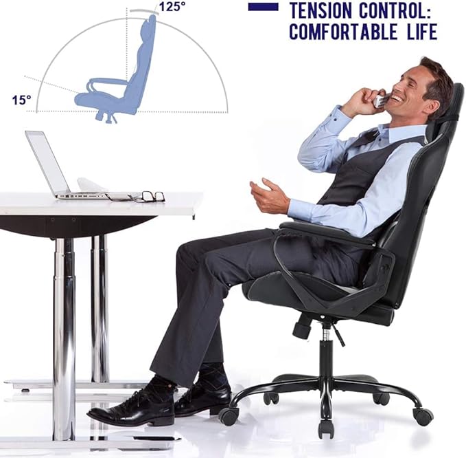 Gaming Chair Ergonomic Office Chair Desk Chair with Lumbar Support 360 Swivel &amp Rolling Computer Chair for Adults PU Leather Racing Style Supports 250lbs(White)