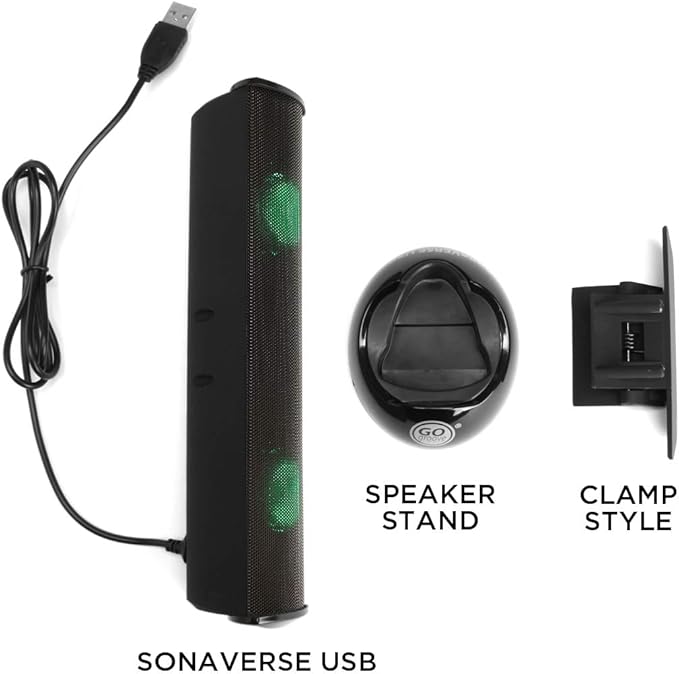GOgroove SonaVERSE LED Speaker for Laptop Computer - USB Powered Clip-On Sound Bar with Mini Portable External Speaker Design for Monitor Back Switch for Power - Audio Input and Power (Green)