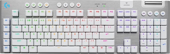 Logitech G915 X Lightspeed Low-Profile Wireless Gaming Keyboard Double-Shot PBT Keycaps Fully Programmable Keys RGB Backlighting Sleek Aluminum Finishing GL Brown Tactile Switches-PC/Mac - White