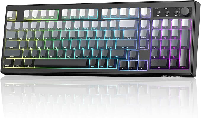 ZIYOU LANG K100 Wireless Gaming Keyboard99 Keys Tri-Mode BT/2.4GHz/USB-C Creamy Color Keyboard with Number Pad RGBMedia Knob Custom Programmable Computer Keyboards for PC/Mac/Xbox (Black)