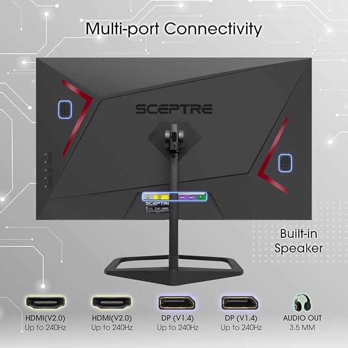 New! Sceptre 24.5-inch Gaming Monitor 240Hz 1ms DisplayPort x2 HDMI x2 100% sRGB AMD FreeSync Premium Build-in Speakers Machine Black 2026 (E255B-FWD240 Series)