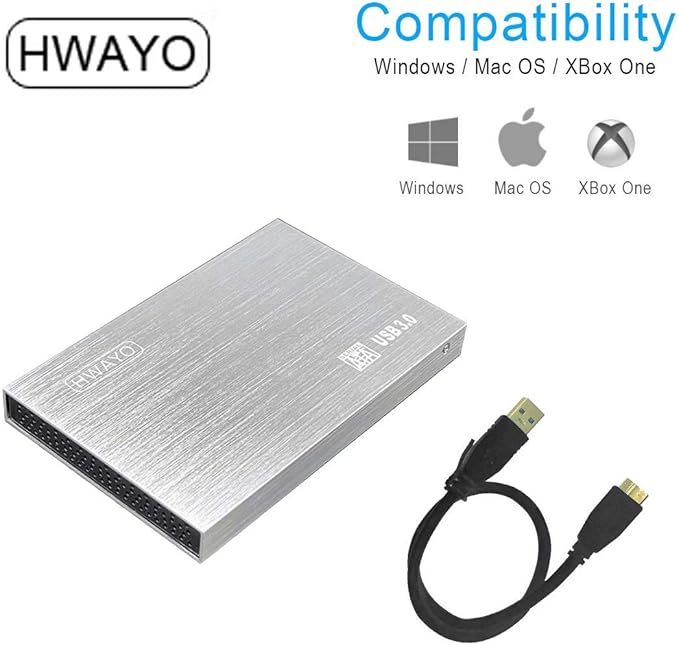 2.5'' HDD 750GB Ultra Slim Portable External Hard Drive USB3.0 Storage for Xbox One Console PC Laptop MacBook (Silver)