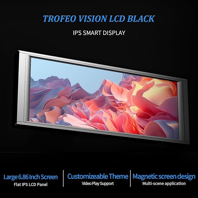 Thermalright Trofeo Vision LCD Black Edition Case Sub-Display Features a 6.86-inch Full-Color LCD Display (1280x480 Resolution) with a Magnetic Panel Screen Supporting DIY Dynamic/Static Images