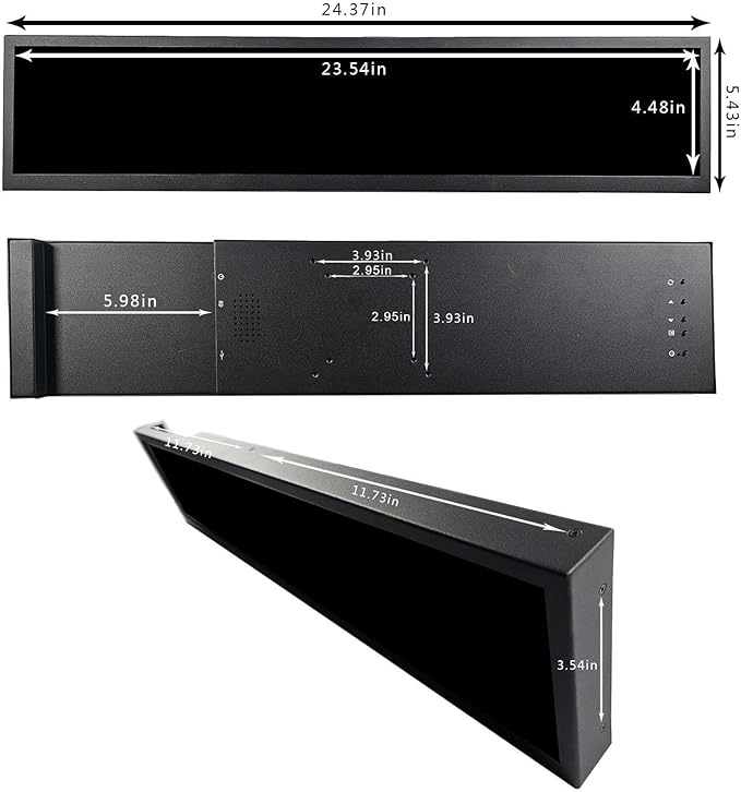 VSDISPLAY 24 Inch 1920x360 IPS Stretched Wide Bar Display for Gaming Marquee Monitor CabinetSupermarket Shelf Advertising Monitor with USB Video Interface
