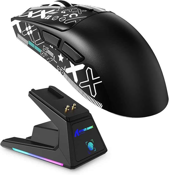 X1 Superlight Wireless Gaming Mouse with RGB Magnetic Charging Dock BT/2.4G Wireless/Wired Gaming Mouse PAW3395PRO Gaming Sensor 40000DPI Tape 53g Office Mice for PC/Mac/Win/Xbox (Black)