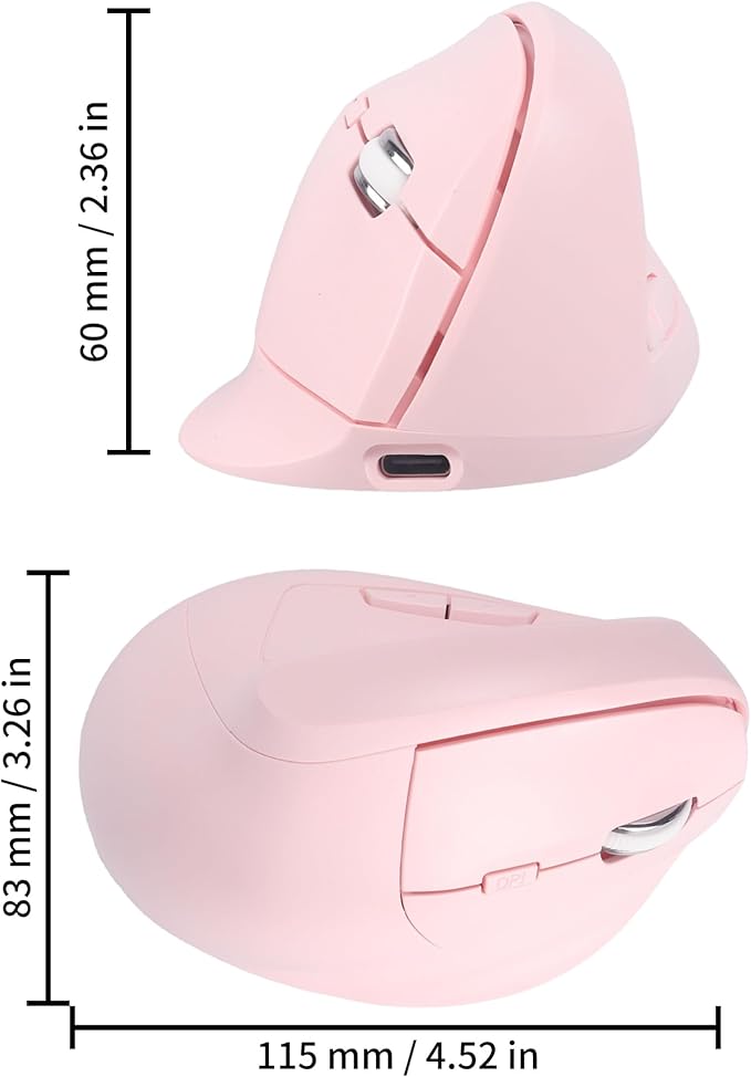 Bluetooth MouseErgonomic Vertical Mouse Wireless Rechargeable Mice Dual Mode (Bluetooth &amp USB) Vertical Optical Mice with USB Receiver 6 Buttons 1600 DPI for LaptopComputer Mac Windows(pink)