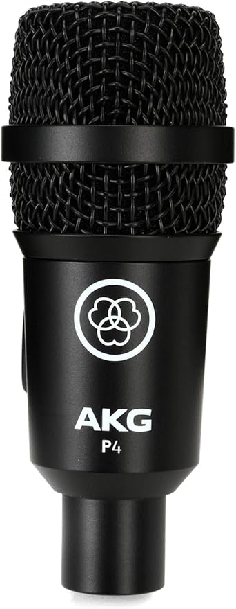 AKG Pro Audio P4 High-Performance Dynamic Cardioid Microphone for Drums and Percussions Wind Instruments and Guitar Amps Stage and Studio XLR Wired Mic Stand Adapter and Bracket Black