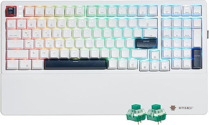 Wireless Mechanical Keyboard with Wrist RestTri-Mode BT5.0/2.4GHz/USB-C Hot Swappable Custom KeyboardPre-lubed Clicky SwitchesRGB Backlit Computer Gaming Keyboards for PC/Tablet/PS/Xbox(White)