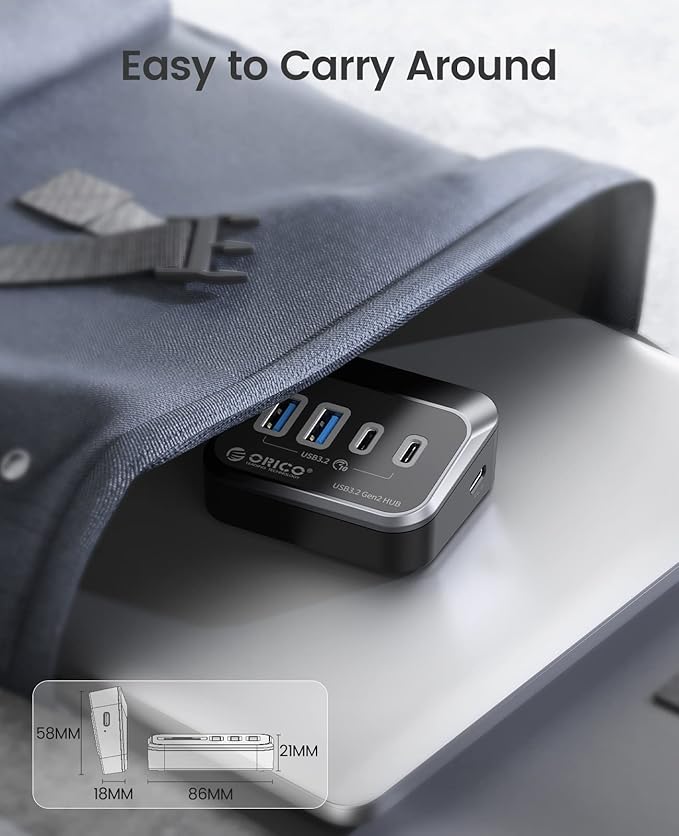 ORICO USB Hub 10Gbps with 2 USB A Ports+2 USB C Ports USB 3.2 Gen 2 Hub with 1.64Ft USB-C Cable and USB-A Adapter USB Splitter for iMac MacBooks Mac mini