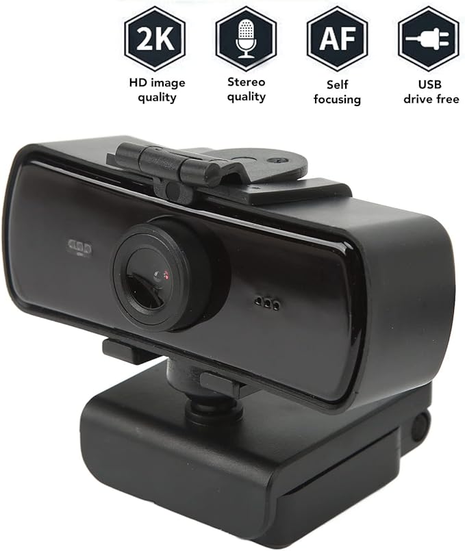 USB Computer Camera with Lens Protection Cover 2K HD Video Call Built - in Microphone - Drive Automatic Light Adjustment Wide Angle View for PC and Laptop