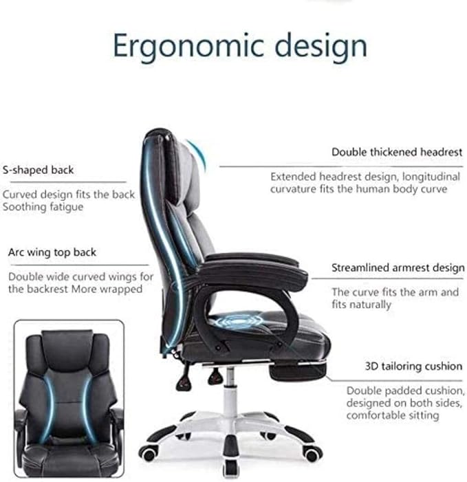 Ergonomic High-Back Office Chair with Footrest PU Leather Gaming Desk Chair Reclining 150° Adjustable Height 330lbs