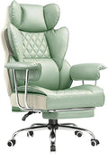 COMHOMA Big and Tall Office Chair High Back Leather Gaming Chair with Footrest Executive Ergonomic Office Chairs with Pocket Spring Lumbar Support and with Outward Fixed Soft Armrests