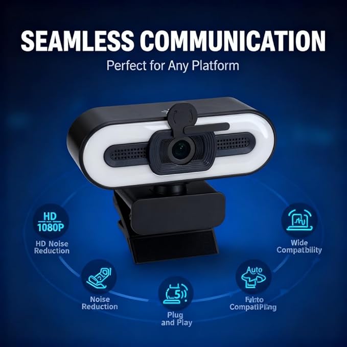 Web Camera 1080P HD with Auto Focusing Noise Reduction Easy Installation for Desktop and Laptop - Full HD Clarity Plug and Play Ideal for Video Conferencing and Webinars