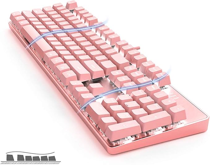 Full Size Wired Mechanical Gaming Pink Keyboard | Blue Switch 104 Keys US Layout Full Size Pink PC Gaming Keyboards | Hot Swappable LED Backlit Light Up Wired Mechanical Computer Keyboards