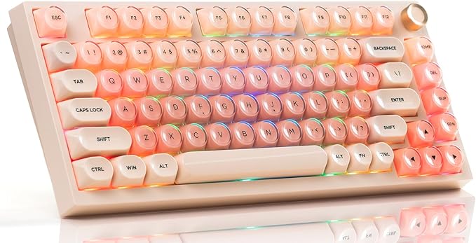 COSTOM WK75 75% Wireless Gaming Mechanical KeyboardBT5.0/2.4GHz/USB-C Hot Swappable Pre-lubed Custom Linear SwitchesGasket StructureRGB Backlit Keyboard for PC/Laptop/Xbox/PS4/PS5 (Pink)