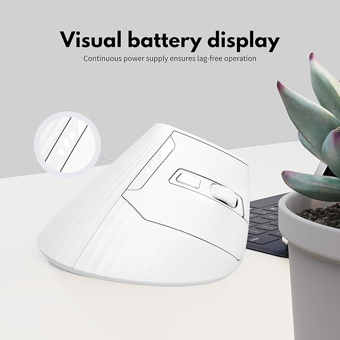 Uineer Vertical Mouse Wireless 2.4G Rechargeable Mouse with Battery Indicator4 Level DPIErgonomic Design for Comfort and Reduced Wrist Strain Ideal for HomeOffice Use (White)