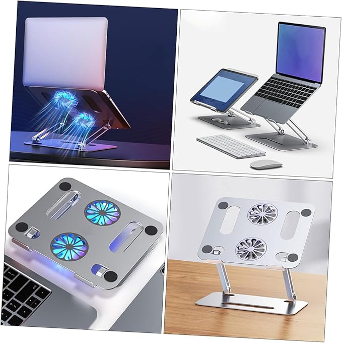 Veemoon Adjustable Aluminum Alloy Laptop Cooling Pad with Dual Quiet Fans Foldable Elevated Notebook Cooler Stand Under 17.3 Inch Laptops Silver USB Powered Suitable for Office
