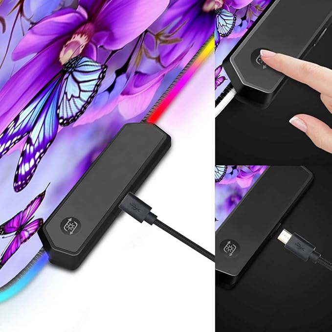RGB Gaming Mouse Pad with Coffee Coaster XXL Large Glowing LED Mousepad Anti-Slip Rubber Base Computer Keyboard Desk Mouse Mat 31.5 X 11.8 Inch - Purple Flowers and Butterfly