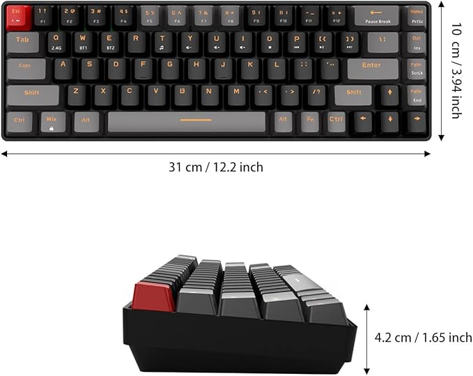 Qisan Mechanical Gaming Keyboard Dual Mode 2.4G/BT Wireless 60% Mini Design Brown Switch US Layout 68 Keys Computer Keyboard Gaming Pc Wireless Gaming Keyboard