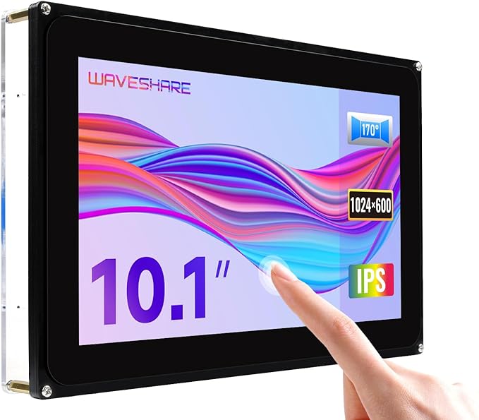 waveshare 10.1inch Capacitive Touch Screen LCD with Case Compatible with Raspberry Raspberry Pi 5/4B/3B/Zero/Zero W/Zero 2W/Pico/Pico W/Pico WH 1024×600 Resolution HDMI Supports Jetson Nano/Windows