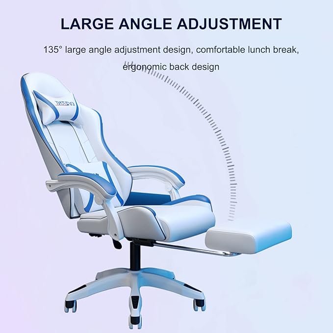 Computer PC Chair Height-Adjustable Swivel Video Game Chair Executive Office with Footrest Lumbar Support