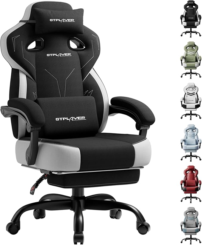 GTPLAYER Gaming Chair Computer Chair with Footrest and Lumbar Support for Adults 360°-Swivel Big &amp Tall Reclining Seat for Office or Gaming (Black)