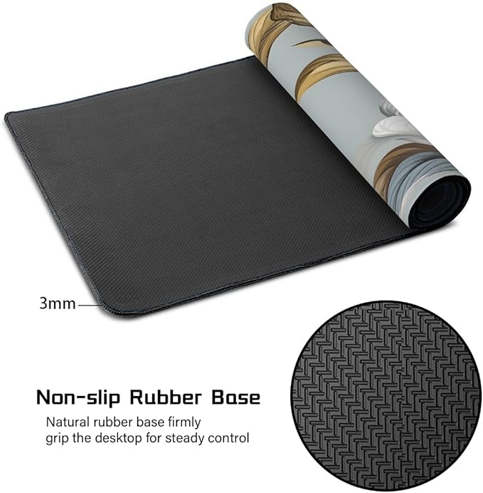 White Flower Brown Leaf Large Mouse Pad Gaming Mousepad Desk Mat for Desktop Computer Keyboard Waterproof Mouse Mat Desk Pad with Non-Slip Base for Game School Office Home 35.4 x 15.7