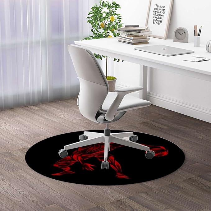 Black Red PU Leather Chair Mat for Hard Floors Basketball Player Silhouette Waterproof Office Floor Mat Chair Floor Protector for Rolling Chair Doodle Style Art Diameter 55 in