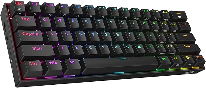 Redragon K530 Pro Draconic 60% Wireless RGB Mechanical Keyboard BT/2.4Ghz/Wired 3-Mode 61 Keys Compact Gaming Keyboard w/Hot-Swap Socket Free-Mod Plate Mounted PCB &amp Clicky Blue Switch