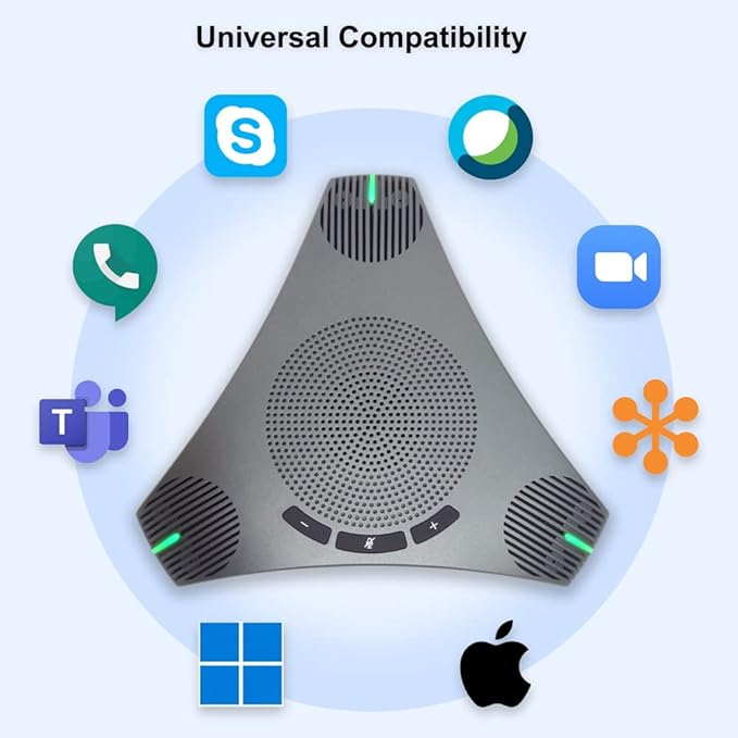 Conference Speaker and Microphone 360° Omnidirectional USB Speakerphone Microphone with USB Hub Noise Reduction/Echo Cancellation Computer Microphone for 8-10 People Business Conference Home Office