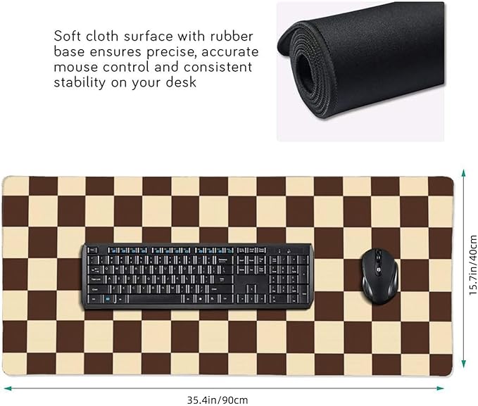 Brown Checkered Mouse Pad Large Desk Mat for Keyboard and Mouse Non-Slip Gaming Mousepad Office Desk Accessories for Computer 35.4x15.7Inch