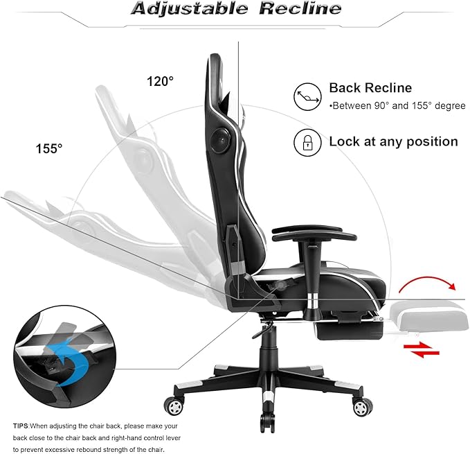 GTPLAYER Gaming Chair with Footrest Speakers Video Game Chair Bluetooth Music Heavy Duty Ergonomic Computer Office Desk Chair