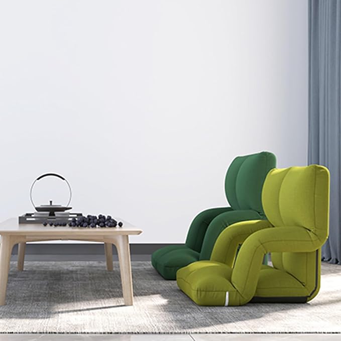 Floor Chair Back Support Folding Sofa Adjustable Positions Padded Lazy Sofa Breathable Floor Gaming Chair for Reading Meditating(Green-A)