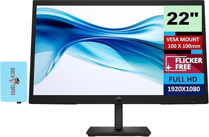 HP 22 Series 3 Pro 322pv FHD Monitor with 5 ms Response Time Anti-Glare Flicker Free VESA Mount (100x100mm) HDMI VGA &amp Dockztorm USB Hub Black (9U5A2AA#ABA) (2026 Latest Model) 2-Pack