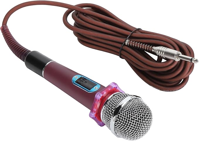 Tbest Handheld Wired Microphone Dynamic Moving Coil Clear Sound Zinc Alloy Metal Mesh Structure for Home Karaoke Stage Performance (Pink)