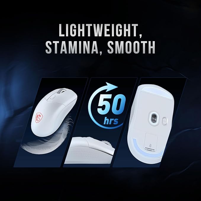 msi Versa 300 Wireless White Gaming Mouse 8000 DPI 30M+ Clicks Kailh Switch Optical Sensor Ergonomic Ambitextrous Hand Design RGB Light