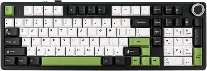 MechLands Aula F99 PRO 96% Mechanical Gaming Keyboard BT5.0/USB-C/2.4GHz Wireless Hot Swappable Gasket Custom Keyboard with 8000mAH Battery Rotary Knob RGB Backlit for Win/Mac (Black Green)