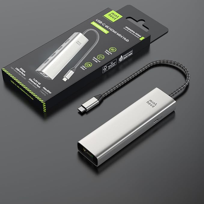 Minthouz 6-in-1 USB C Hub 4K@60Hz HDMI 100W PD Charging 5Gbps USB-C/A Ports 1000Mbps Ethernet Compatible with MacBook Neo M1/M2/M3 Surface HP Lenovo Laptops