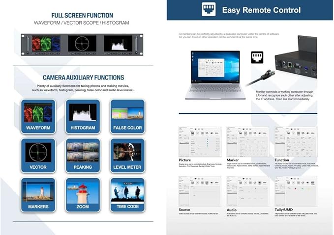LILLIPUT RM-503S 3 X 5 inch Full HD 2RU Rack Mount Monitor 1920x1080 HDMI 2.0 3G-SDI Input and Output with Waveform and Vector Functions