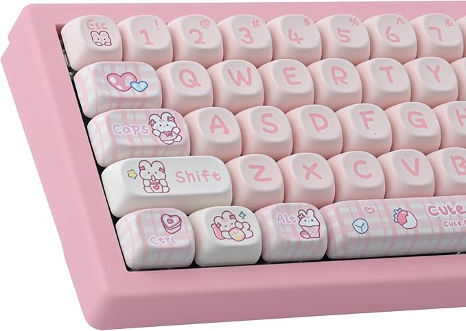 PBT 148 Keys Cute Keycaps Dye-Sublimation Bunny Keycaps Set MOA Profile for Cherry Gateron MX Keys Mechanical Keyboards