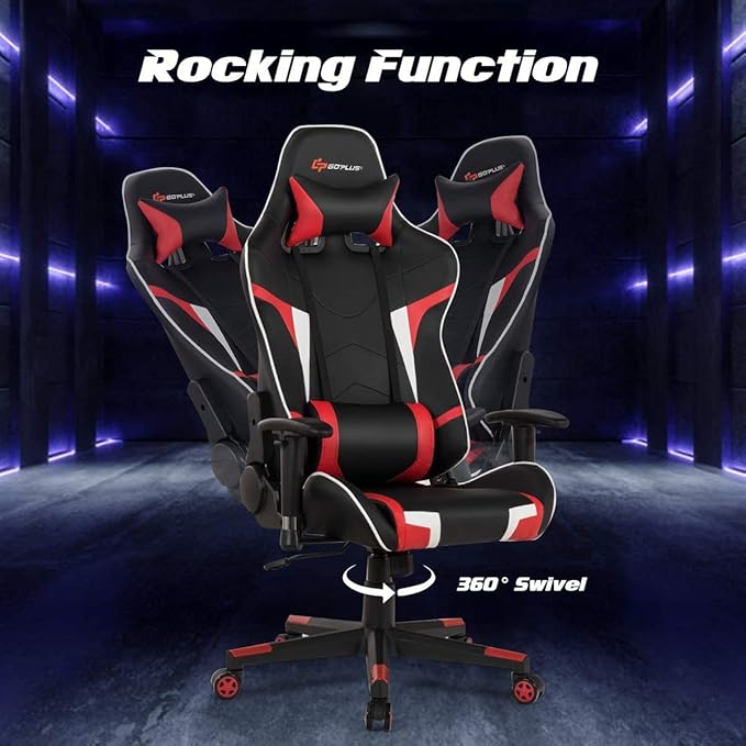 Goplus Gaming Massage Office Chair High Back PU Leather Adjustable Arms Headrest Ergonomic Reclining Racing Chair Rolling Swivel Executive Computer Chair