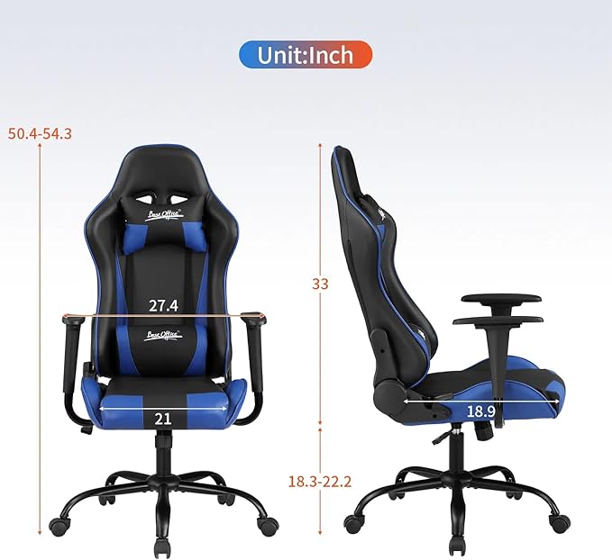 Ergonomic Gaming Chair Video Gamer Chair for Adults/TeensRacing Style Computer Chair with Lumbar Support Adjustable Rolling Desk Chair PU Leather Game Chair