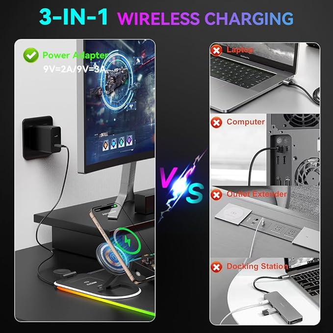 HomeBeyond RGB Gaming Mouse Pad Wireless Charging Mouse Mat Fast Charging for Phones Earbuds &amp Apple Watch 15 Dynamic Lighting Modes 31.5''x11.8'' Large Keyboard Pad with Magnetic Phone Holder
