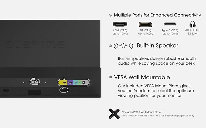 Sceptre New IPS 27-inch Prime Gaming Monitor 100Hz DP HDMI USB Type C Build-in Speakers Machine Black 2026 (E275W-FP100T Series)