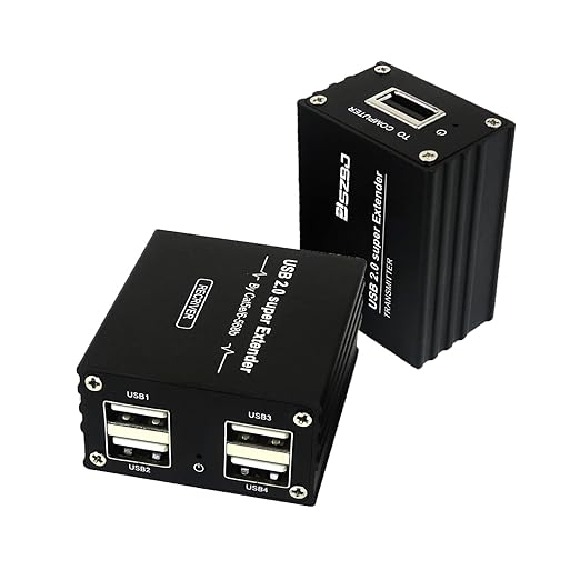 USBExtender Over RJ45 Cat5E/6 up to 230ft Ethernet Cable Extender with Power Adapter with 4 USB2.0 Output - Full USB 2.0 Support for Keyboard DongleMouse Webcam and All Operating System 104