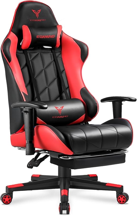Gaming Chair Big and Tall Video Game Chair with High Back PU Leather Home Office Ergonomic Computer Chair with Footrest Adjustable Height 360° Swivel Wheels for Adults and Teens