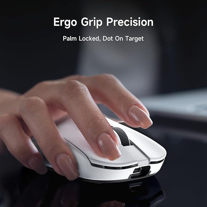 MCHOSE L7 Ultra+ Wireless Gaming Mouse Ultra-Lightweight Ergonomic Mouse with 42K DPI PAW3950 Optical Switch 20000 FPS Dual 8K Polling and 7 Programmable Buttons 3-Mode Connect PC/Mac - White
