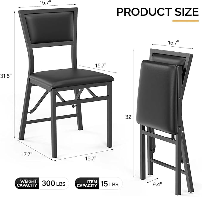 Adjustable Office Computer Chair with Armrest 1pcs Black Foldable Dining Chairs with Cushion Heavy Duty Metal Frame for Small Spaces